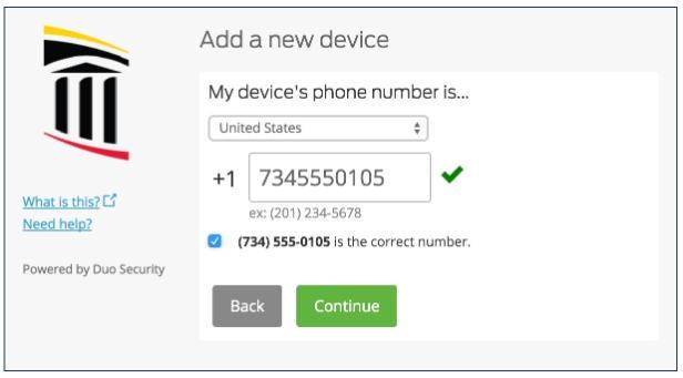 Duo type your phone number with help links