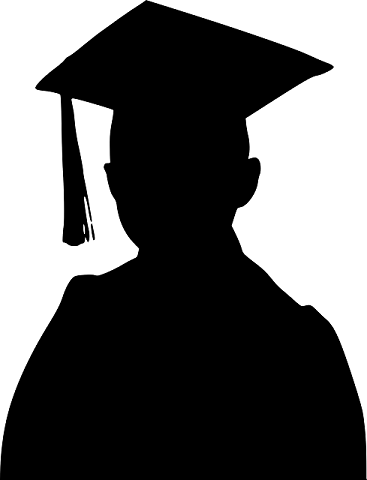Silhouette of person wearing graduation cap