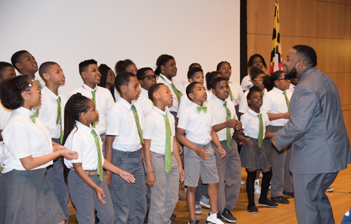 Students from Green Street Academy perform prior to the State of the University Address given by University of Maryland, Baltimore President Jay A. Perman, MD.