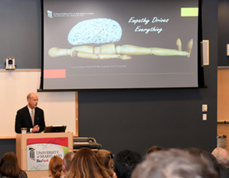 Bartley P. Griffith, MD, delivered the Entrepreneur of the Year presentation, “Road to a Deep Breath,” on Oct. 18 at the University of Maryland BioPark. 