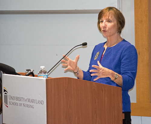 Susan Hassmiller, PhD, RN, FAAN, senior adviser for nursing for the Robert Wood Johnson Foundation, addresses the role nurses will play in building a culture of health in her keynote address at the Maryland Action Coalition's 2017 Retreat and Leadership Summit.