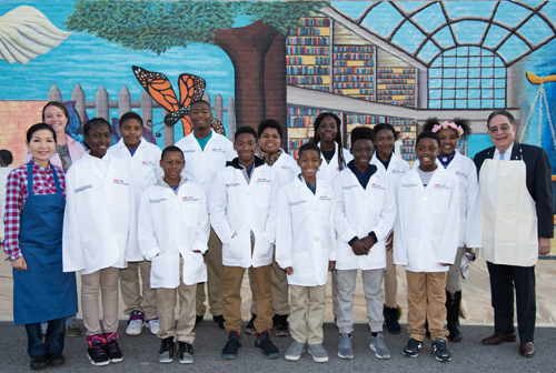 Artist Candace Brush, Yumi Hogan, Dr. Perman and the CURE Scholars (and painting crew) from Southwest Baltimore Charter School