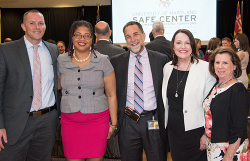 (l-r) School of Social Work's Neil Mallon, Prof. Nadine Finigan-Carr, Dean Richard Barth, Linda Wise, and Janice Carver