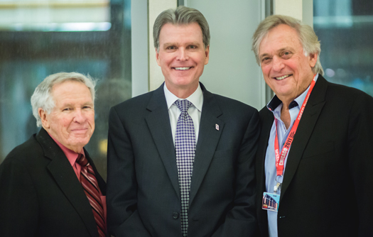 University of Maryland School of Dentistry Dean Mark Reynolds, DDS ’86, PhD, center, is shown with alumni committee members Edgar Sweren, DDS ’54, left, and Karl Pick, DDS ’66, right.
