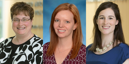 Honorees from the Department of Pharmacy Practice and Science of the University of Maryland School of Pharmacy are, left to right, Jill A. Morgan, PharmD, BCPS, BCPPS; Emily Heil, PharmD, BCPS-AQ ID, AAHIVP; and Alison Duffy, PharmD, BCOP.