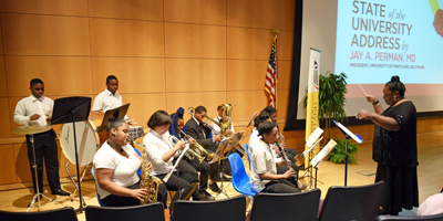 The children of the Franklin Square Elementary/Middle School entertained the crowd with a musical performance before the 2016 State of the University address.