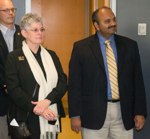 Wolfgang Losert, PhD, of UMCP, Lisa Shulman, MD, of the SOM, and Amitabh Varshney, PhD, of UMCP listen as their 2015 grant awards are announced.
