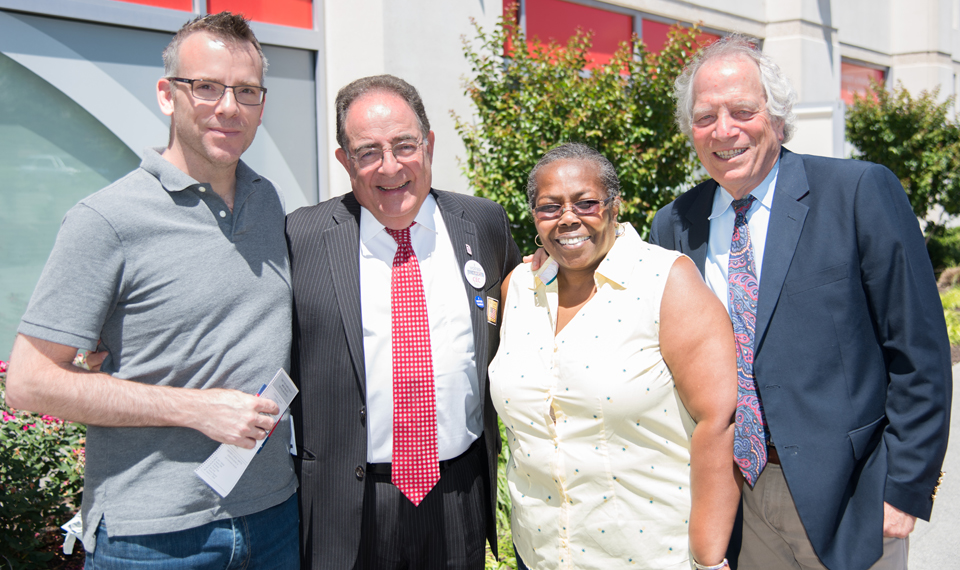 Proud voters, left to right, Rob Dickerson of Pigtown; UMB President Jay A. Perman, MD; Dorothy 