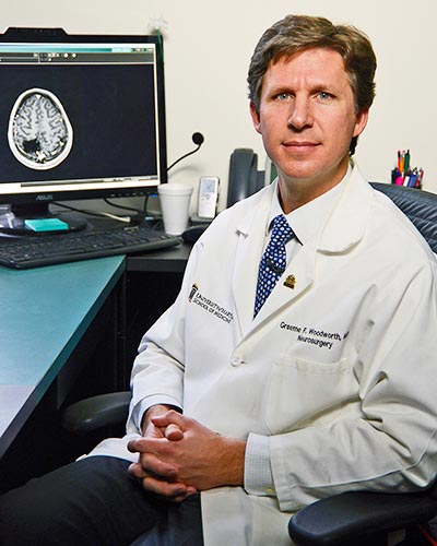 Graeme F. Woodworth, MD, professor of neurosurgery at the University of Maryland School of Medicine and director of the Brain Tumor Treatment and Research Center at the University of Maryland Marlene and Stewart Greenebaum Comprehensive Cancer Center at the University of Maryland Medical Center.
