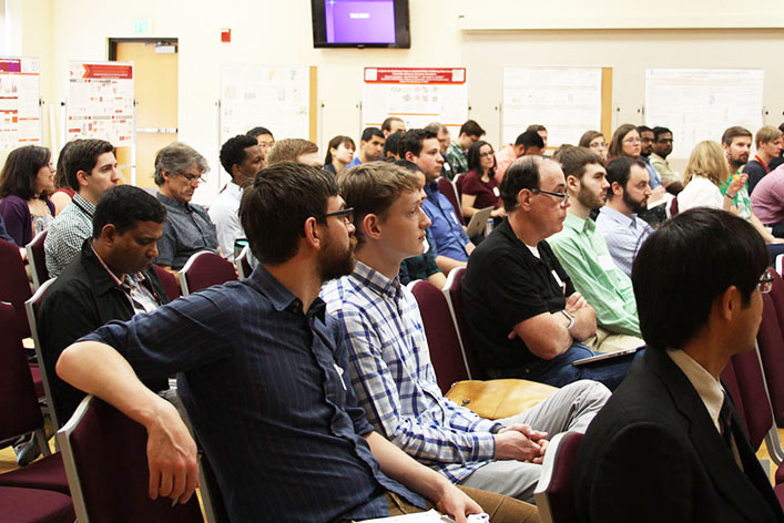 Participants in the Computer-Aided Drug Design (CADD) Center Symposium explored potential collaborations while hearing from regional experts in computational chemistry. 
