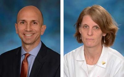From left, Matthew Laurens, MD, MPH, and Kirsten Lyke, MD