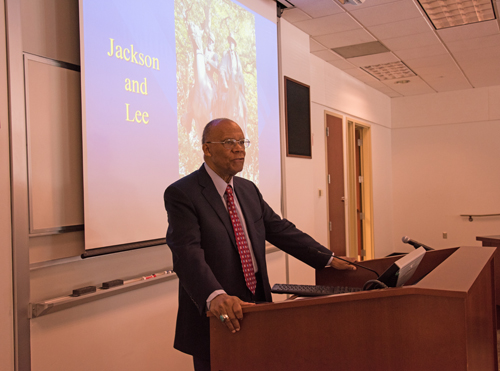 University of Maryland Francis King Carey School of Law Professor Larry Gibson discusses Confederate monuments at a lecture on Sept. 25. 