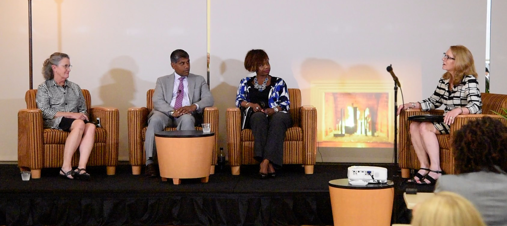 From left, Jane M. Kirschling, PhD, RN, FAAN; Mohan Suntha, MD, MBA; Katie Boston-Leary, MBA, MHA, CNOR, NEA-BC; and Kathryn Lothschuetz Montgomery, PhD, RN, NEA-BC.