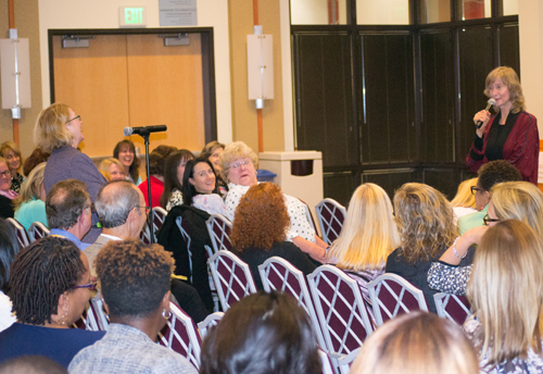 Deborah Tannen, PhD, MA, answers questions at her UMBrella talk on Sept. 21.