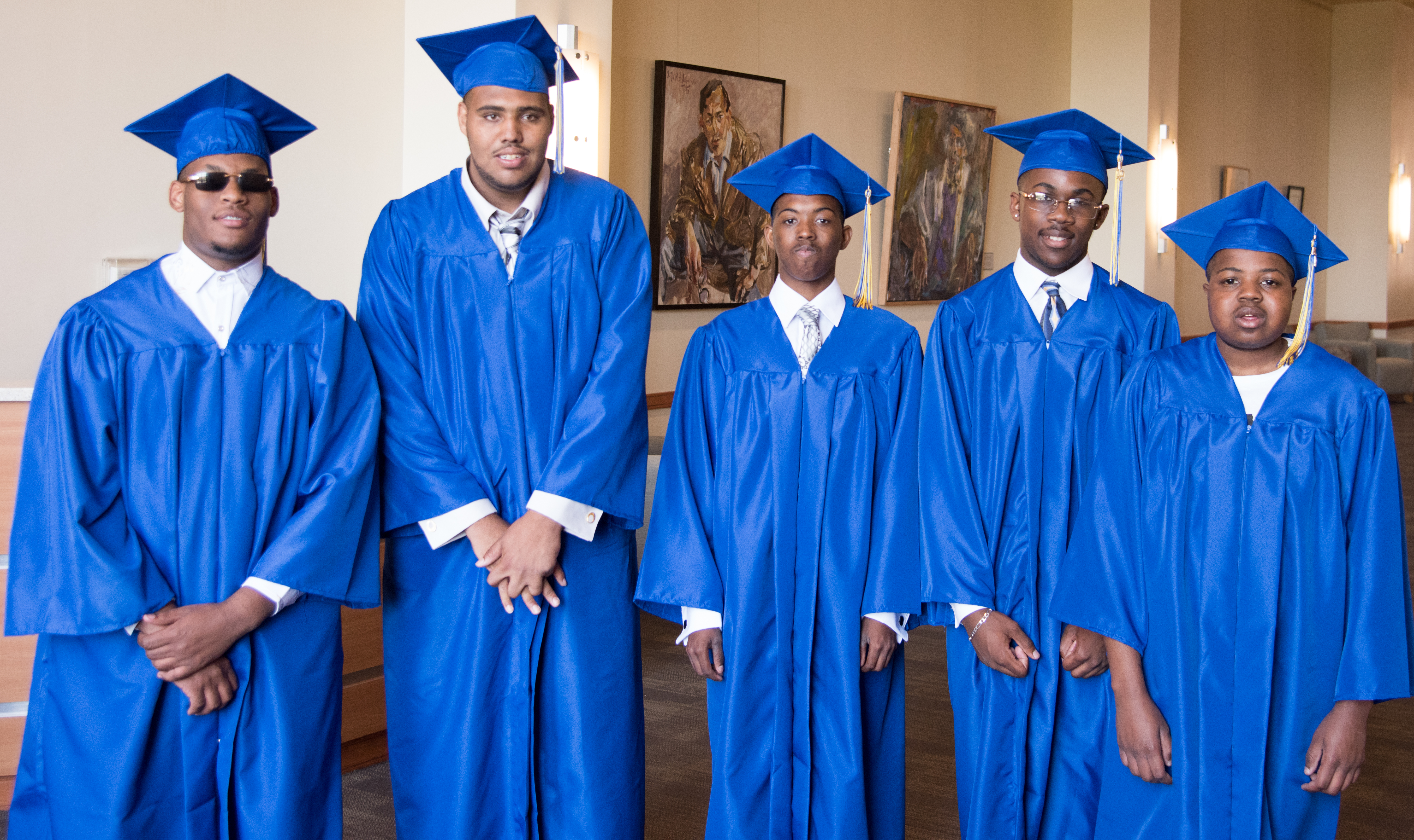 From left, Darrius Patterson, Derreck Vaughn, Larry Flagg, Dennis Bryant, and Anthony Bazemore Jr. graduated from the Project SEARCH program on June 3, along with three students not pictured: Eric Brown, Brianna Davis, and Brittany Thomas.
