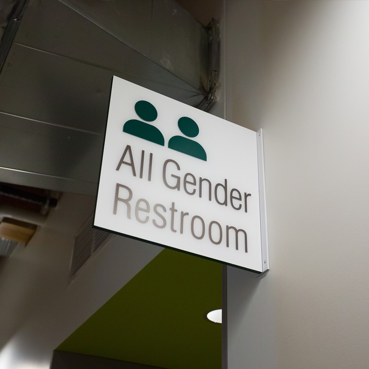 Campus Center All Gender Bathrooms Sign