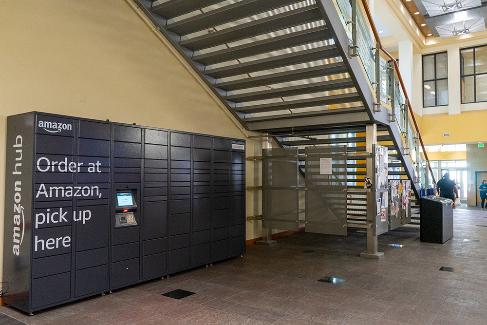 amazon lockers located behind large steps