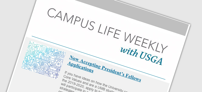 Screen shot of a campus life weekly newsletter.