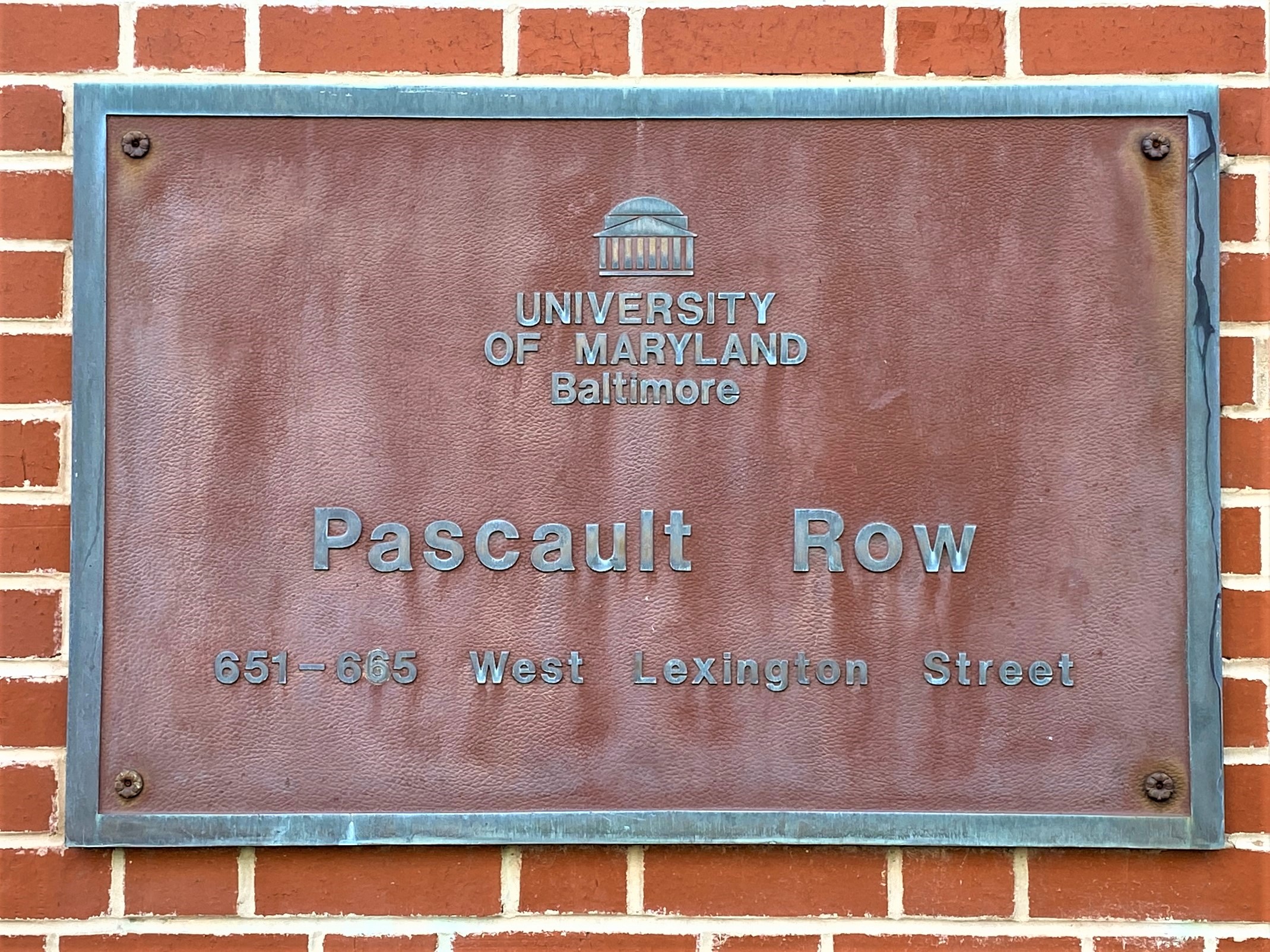 A photo of the Pascault Row building sign.