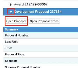 Screenshot showing the button to open a proposal from Medusa