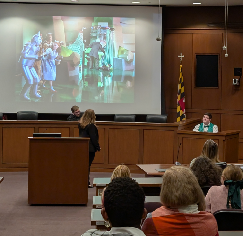 Baltimore City and Baltimore County students taking part in a mock trial, The State of Oz v. Dorothy Gale.