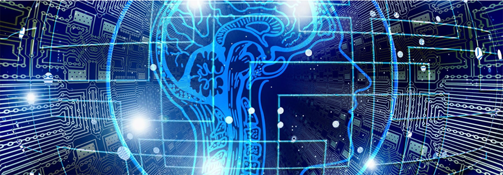 A abstract image with a human and a computer chip
