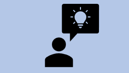 icon thinking about training with a light bulb and blue background