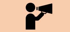 announcement with an orange background and icon 