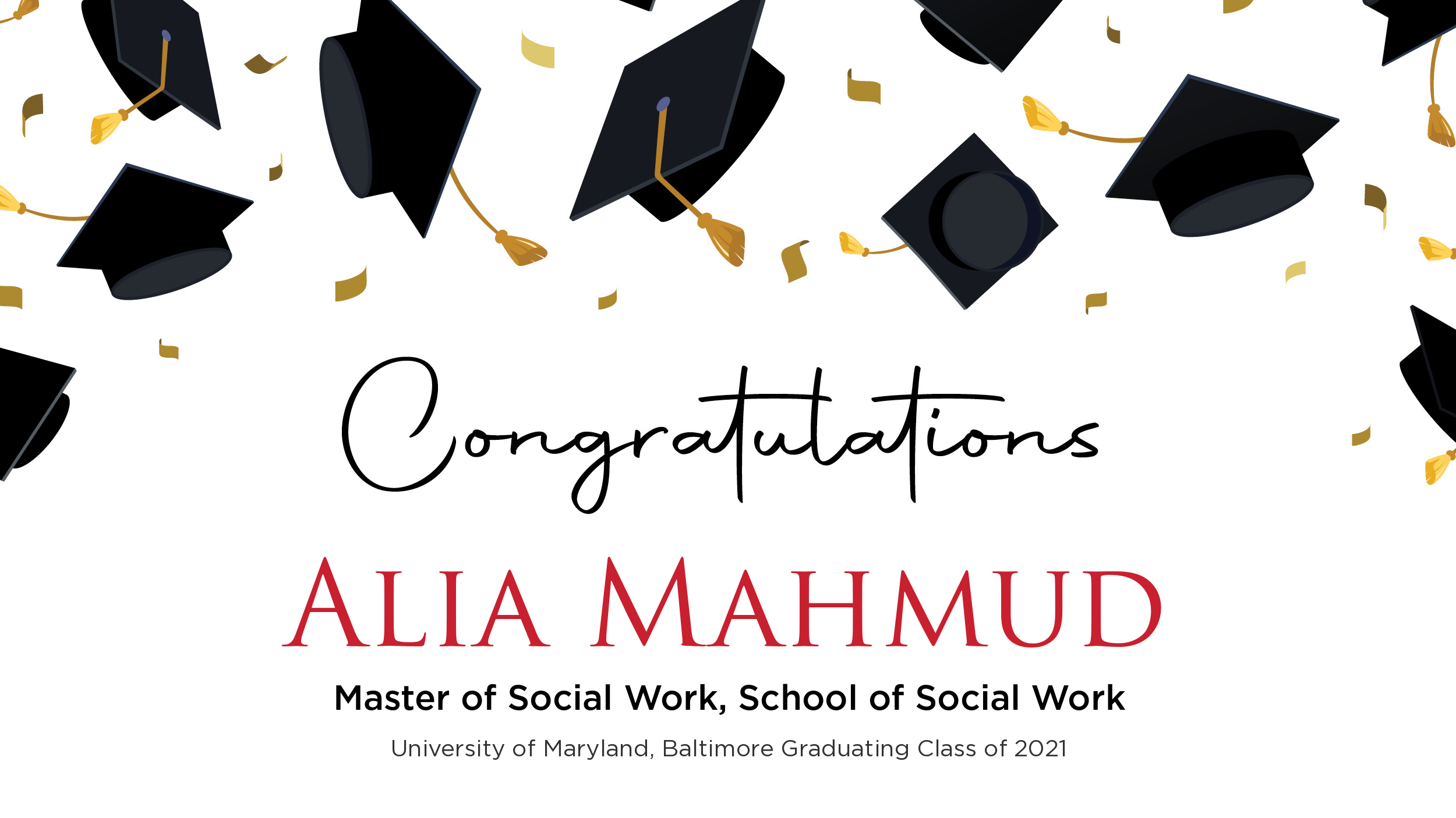Congratulations Alia Mahmud, Master of Social Work