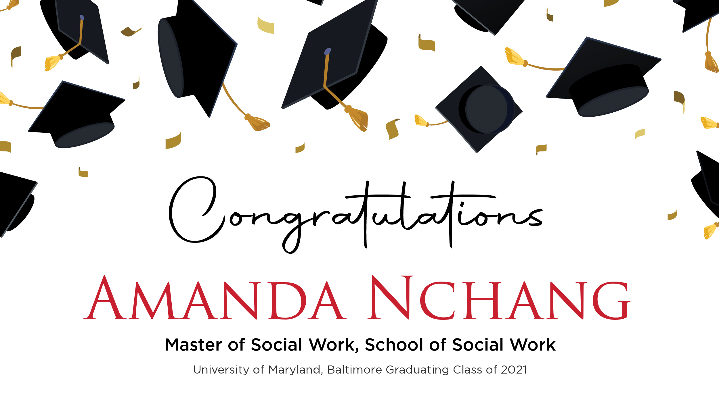 Congratulations Amanda Nchang, Master of Social Work