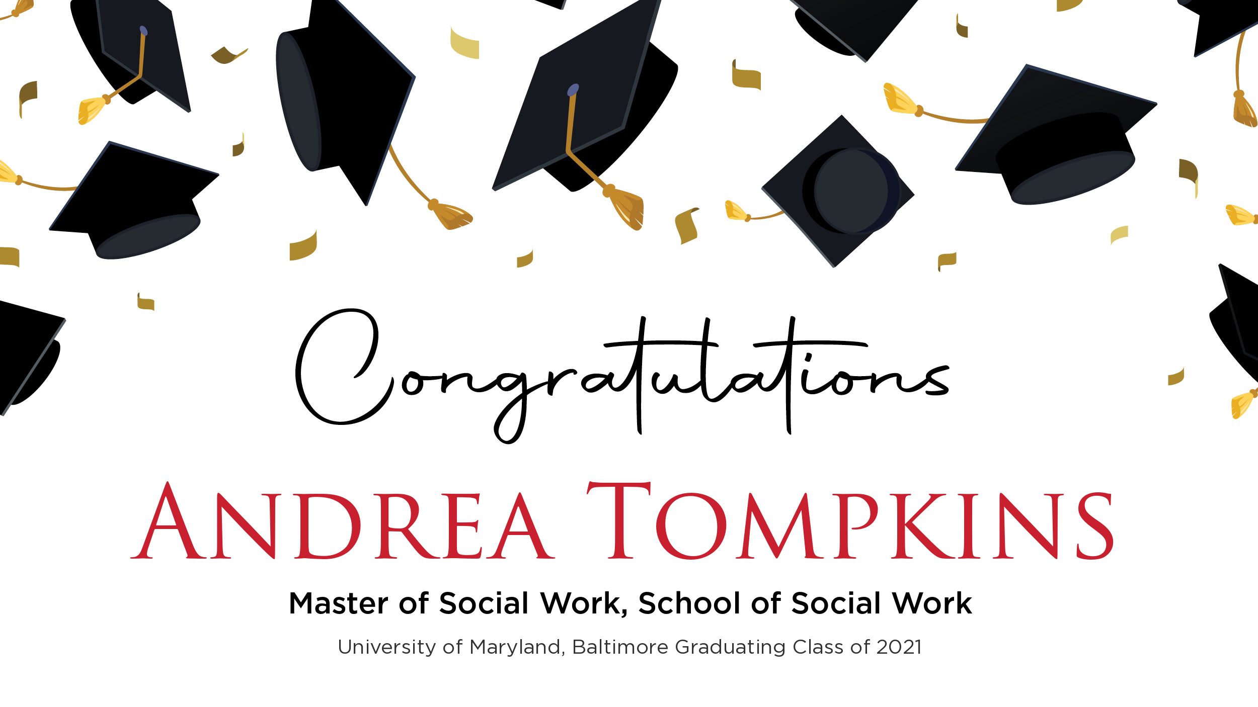 Congratulations Andrea Tompkins, Master of Social Work