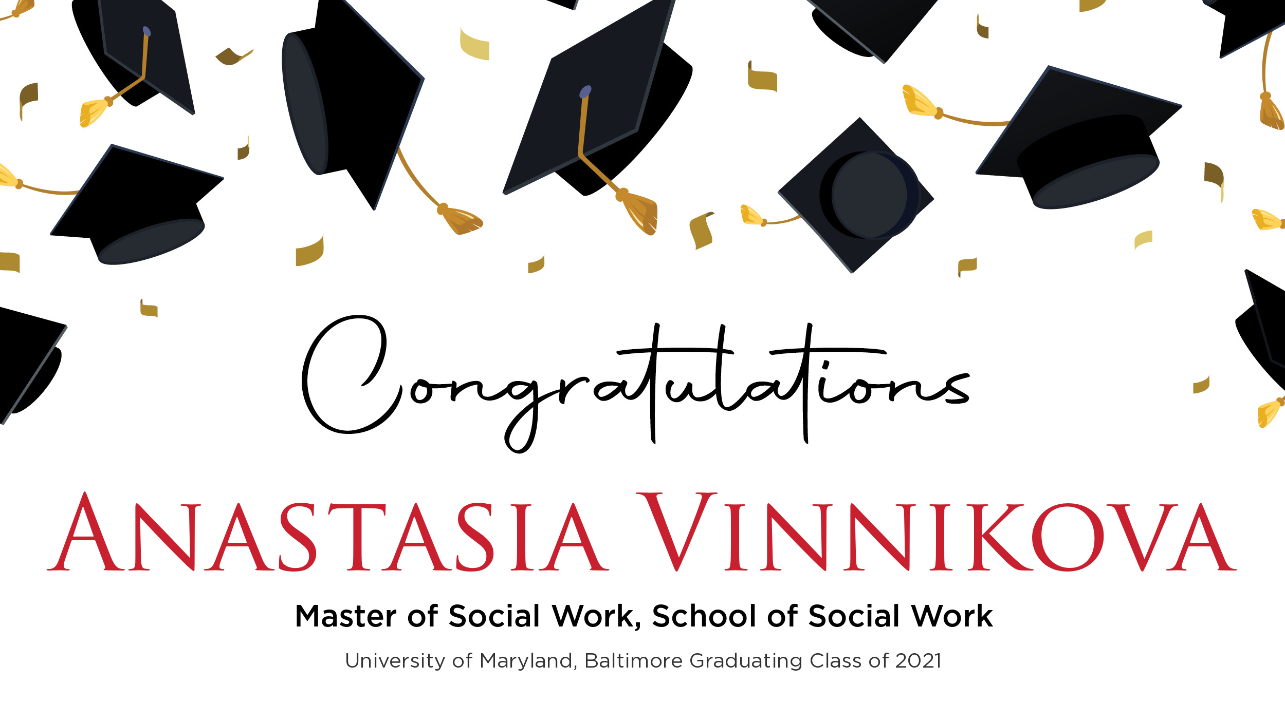 Congratulations Anastasia Vinnikova, Master of Social Work