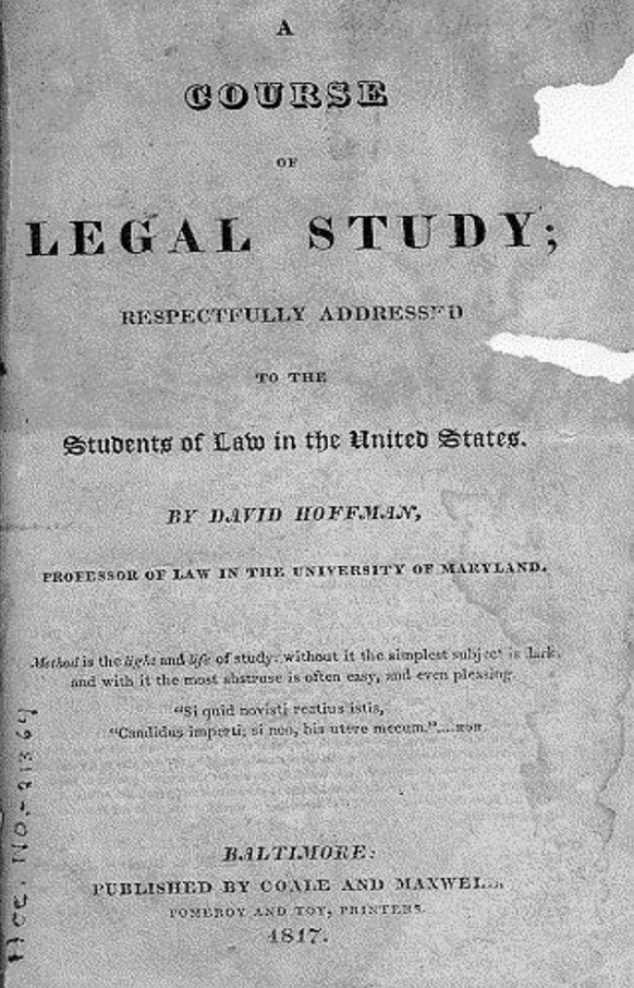 A Course of Legal Study front page by David Hoffman, 1817