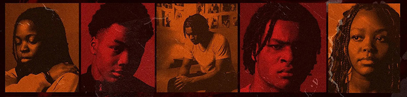 Photos of young people on dark background