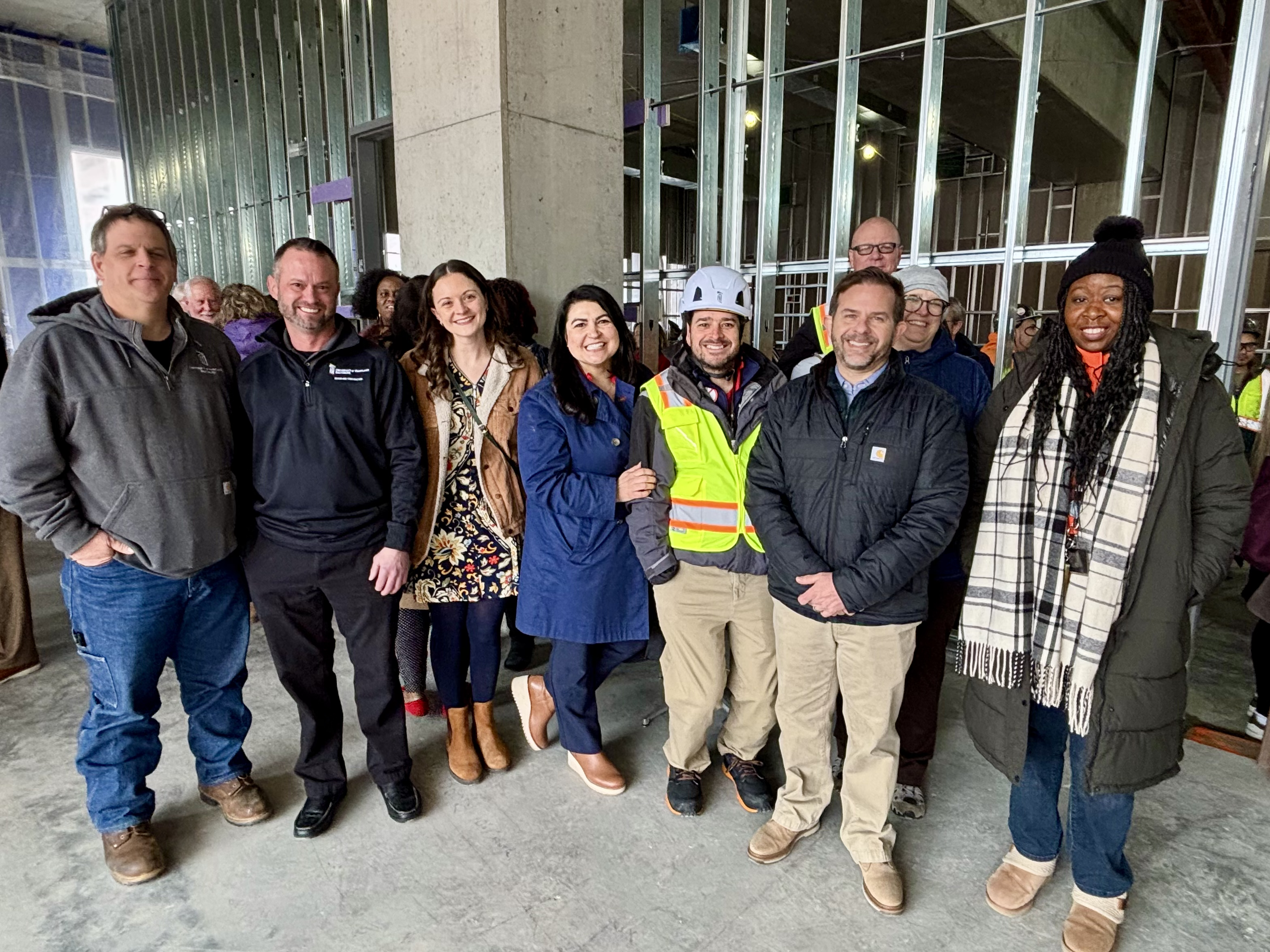 Facilities and Operations staff at new School of Social Work building topping off ceremony