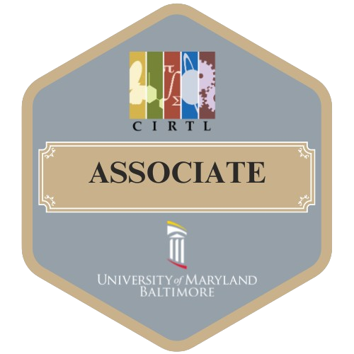 Badge with the word associate in between the CIRTL and UMB logos