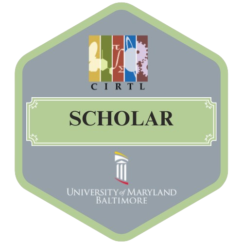 Badge with the word scholar in between the CIRTL and UMB logos