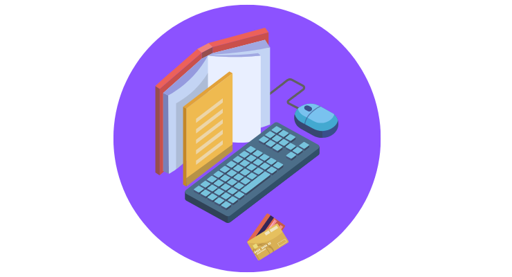 Book with keyboard, mouse and PCards
