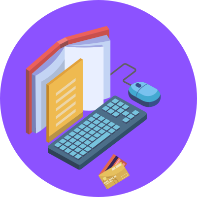 Book with keyboard, mouse and PCards
