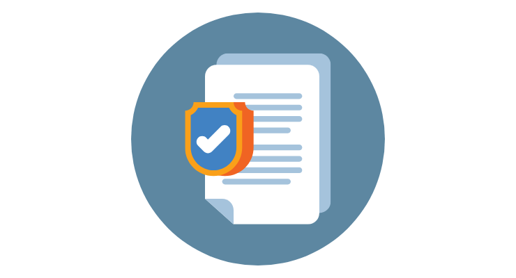 Illustration of approved document on blue circle
