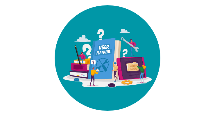 Illustration of people exploring user manual