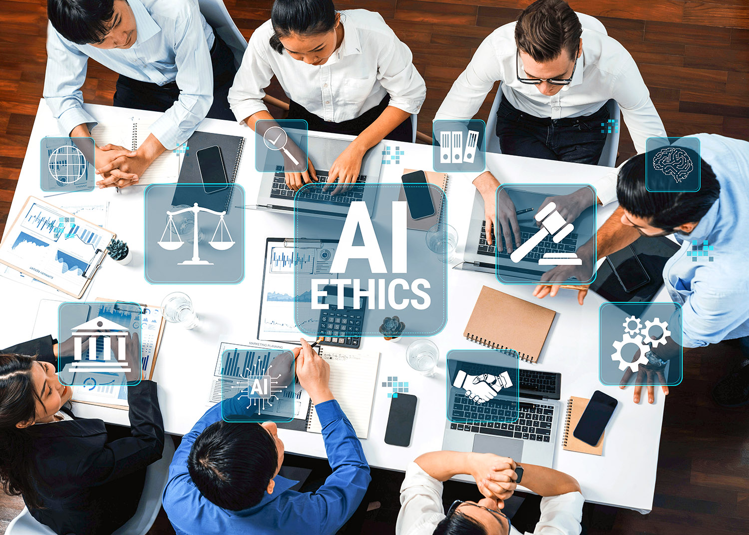 group of professionals discussing AI topics regarding ethics