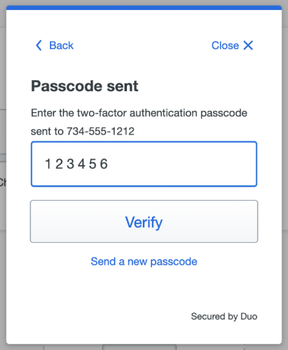 DUO passcode Sent