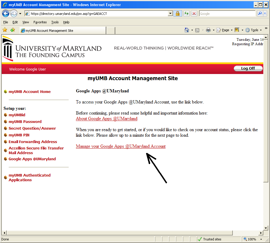 MyUMB Account Management Login Screenshot Image