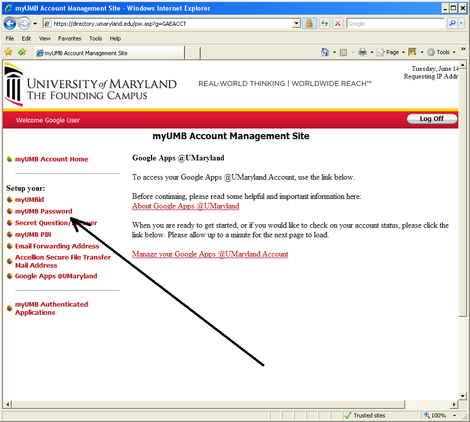 MyUMB Account Management Login Screenshot Image