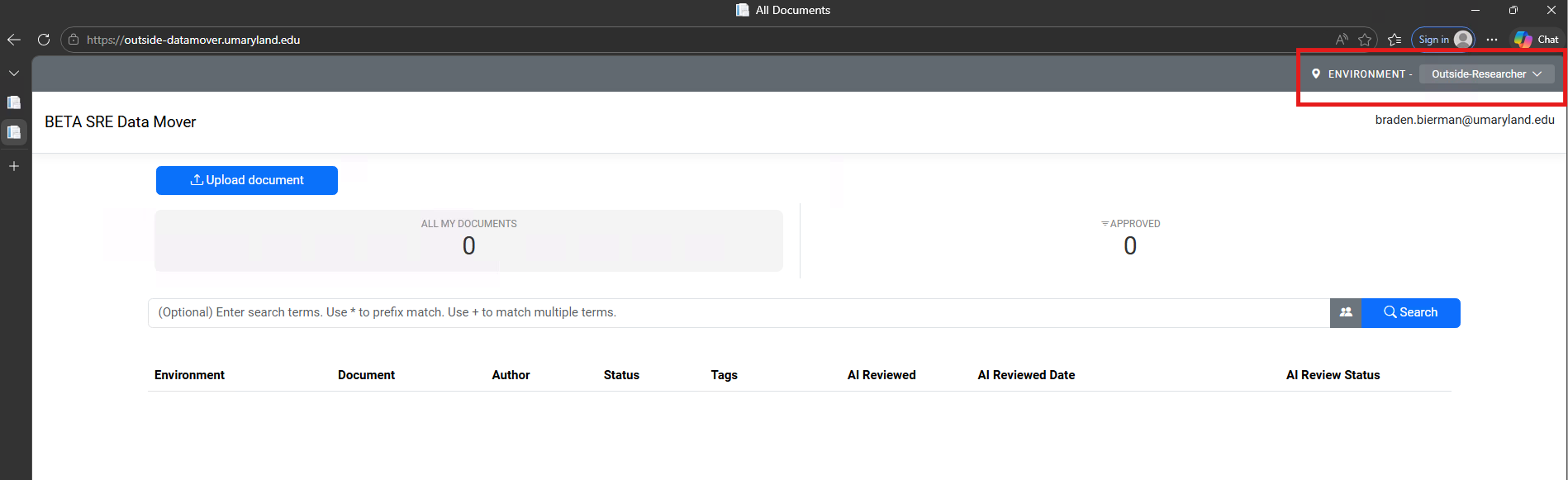 Environment drop down menu with