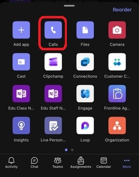 Highlights the Calls icon on a Smartphone