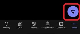 Highlights the Phone icon that is used to make a call on a Smartphone in Teams