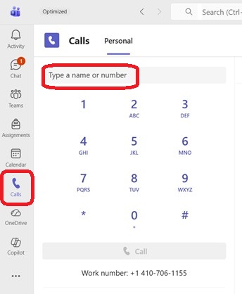 DialPad in the Teams Calls app
