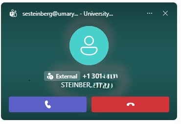Pop up window that appears when receiving a TEams call on a PC